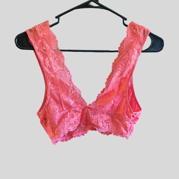 NWT Intimately Free People Galloon Lace Deep V Bra Bralette - Pink Coral - Picture 2 of 5